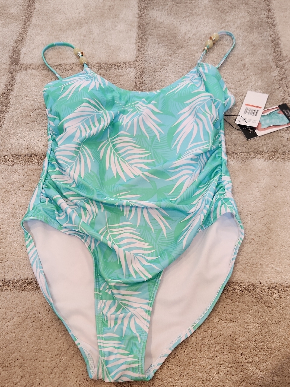 Nicole Miller One-Piece Swimsuit With Saraong In Teal Palms